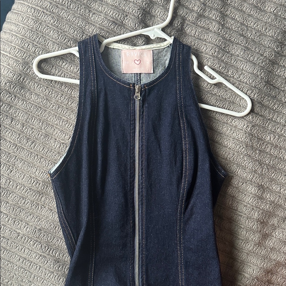 REVICE Navy Denim Zip-Up Top